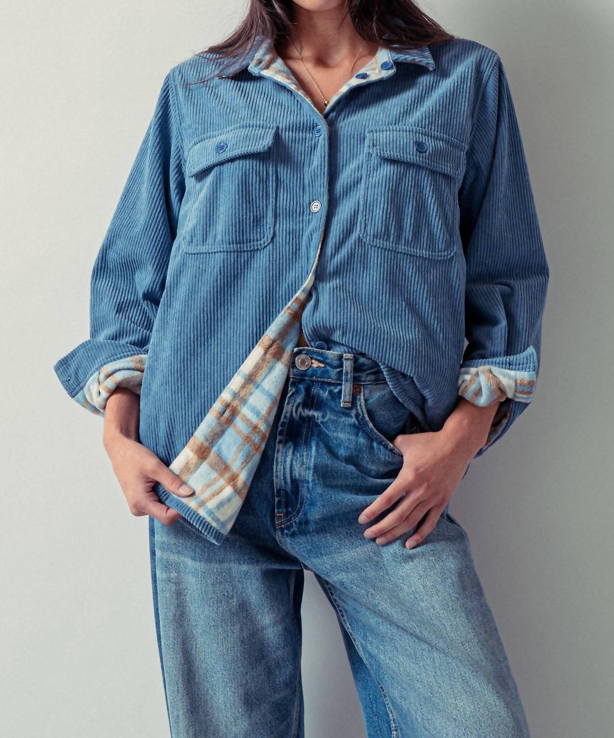 Urban Daizy - Corduroy Flannel Lined Reversible Shacket
