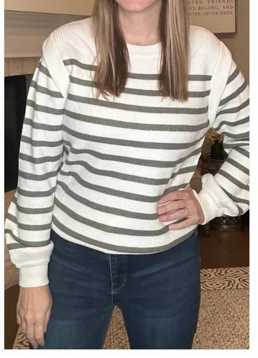 Hem & Thread - Crew Neck Stripe Bubble Sleeve Pullover