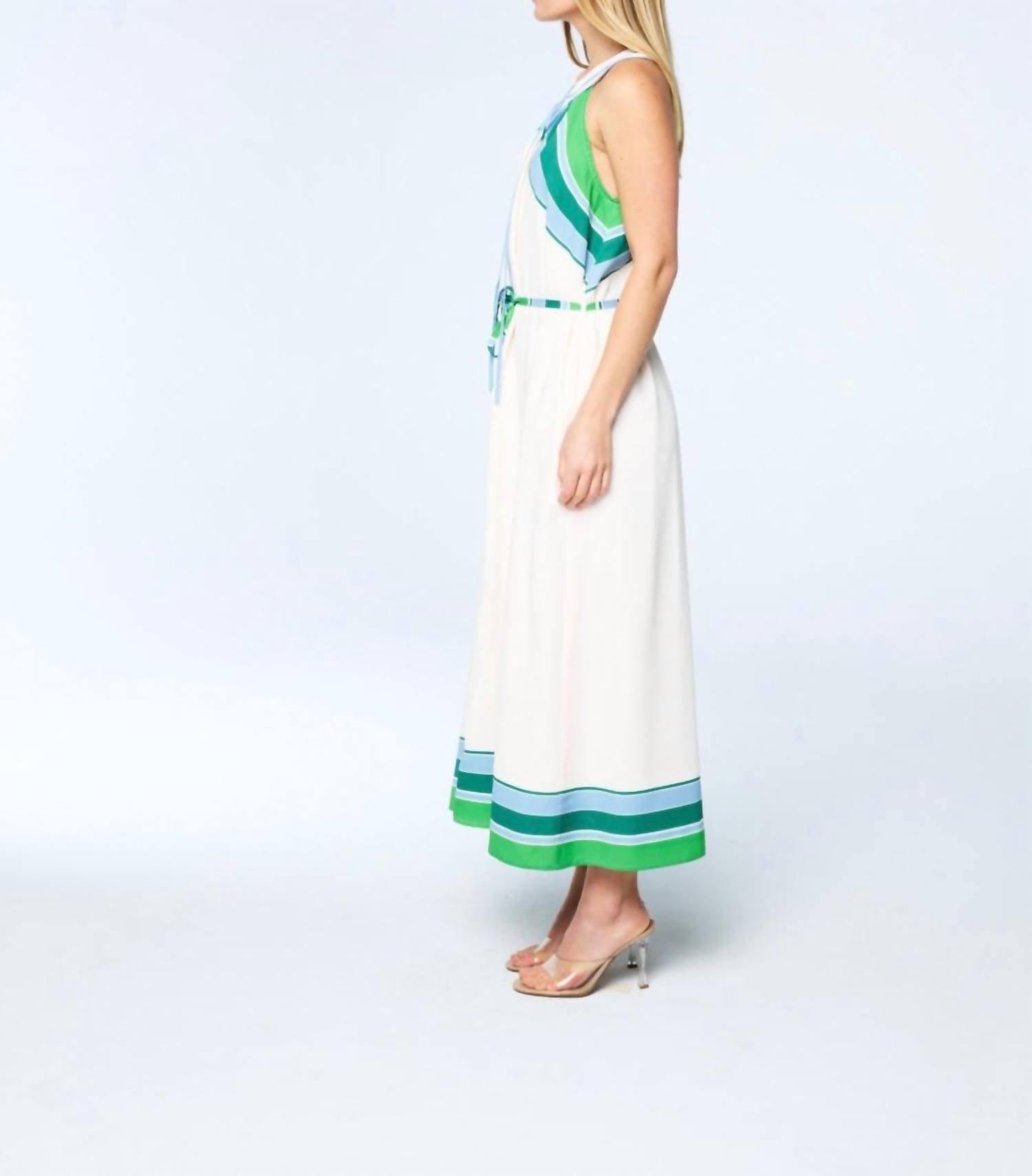 CIEBON Mavis Striped Halter Midi Dress in cream multi - women's dress - detail view