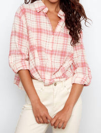Charlie B - Cotton Twist Front Shirt With Roll Up Long Sleeves
