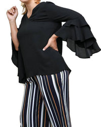 Umgee - Layered Ruffle High Low Sleeve Blouse
