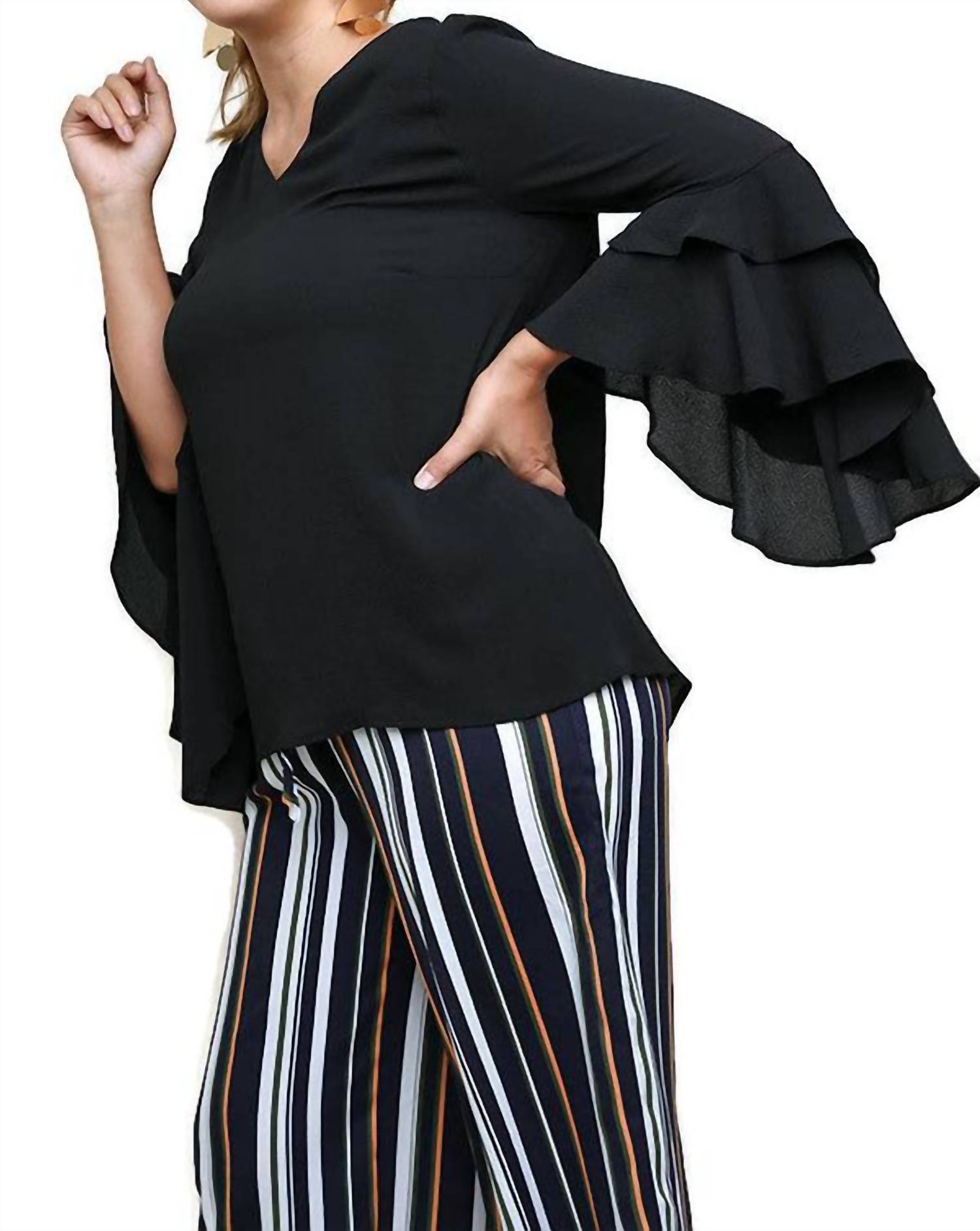 Umgee - Layered Ruffle High Low Sleeve Blouse