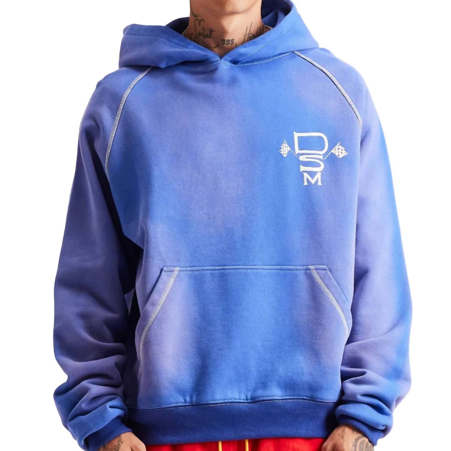 Diet Starts Monday Contrast Stitch Hoodie in washed blue - men's shirt