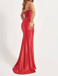 Faviana - A-line High Slit Hotstone Maxi Dress