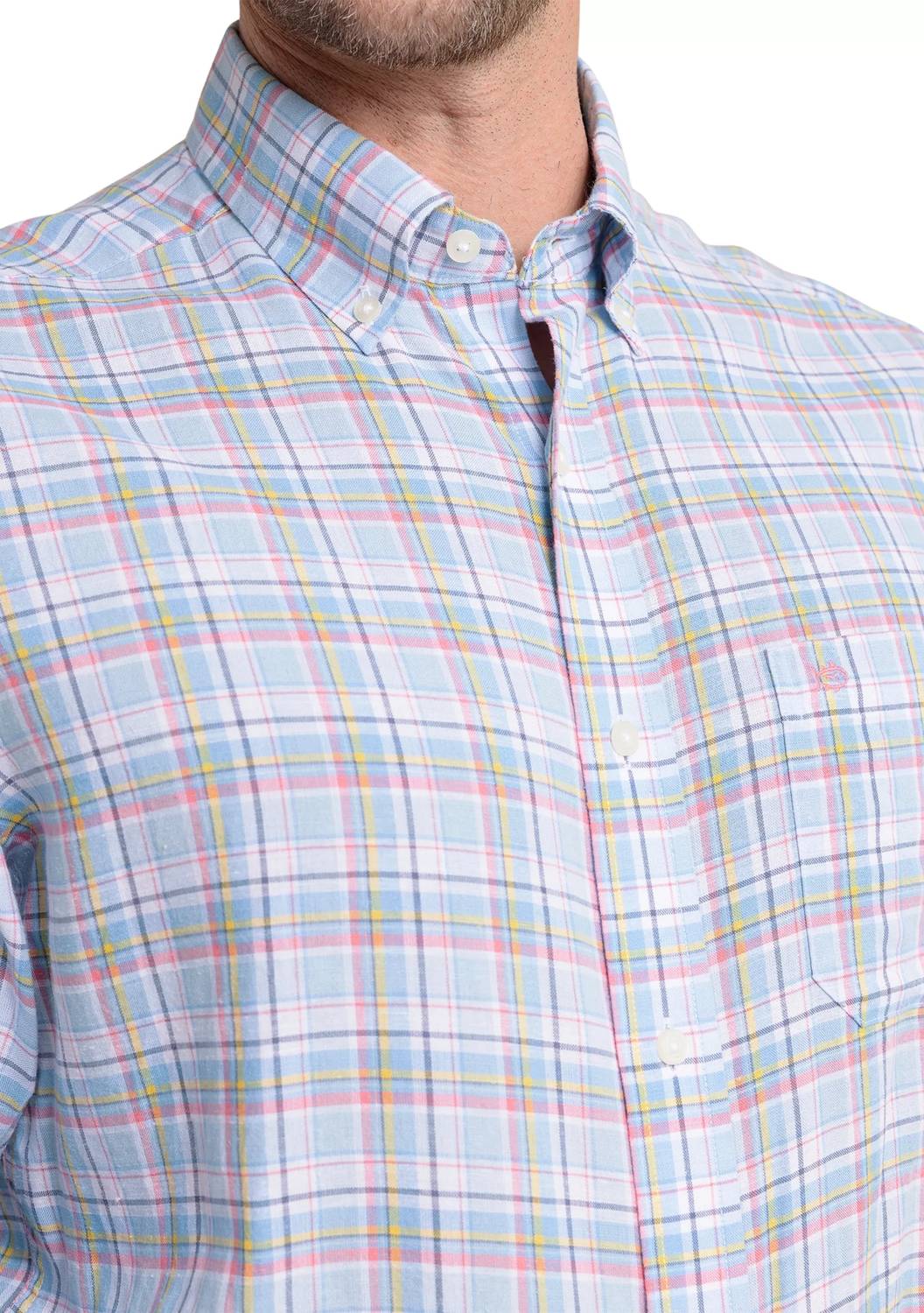 SOUTHERN TIDE Emerald Shores Plaid Headland Long Sleeve Sport Shirt in cerulean - men's shirt - alternate view