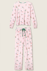 PJ Salvage Peace & Pawlidays Dog Print Pants Set in pink - women's intimate - detail view