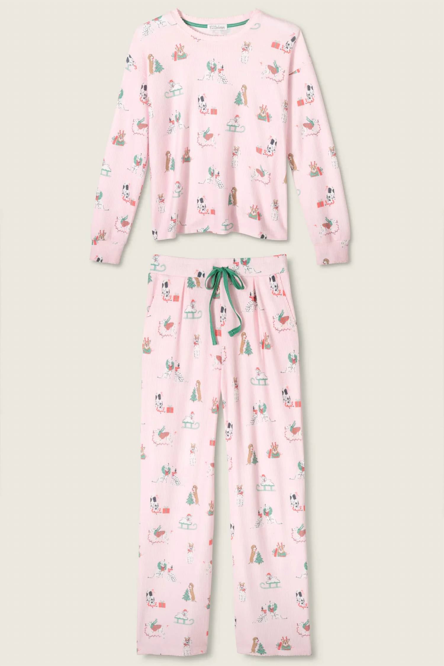 PJ Salvage Peace & Pawlidays Dog Print Pants Set in pink - women's intimate - detail view