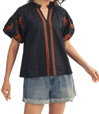 Jodifl - Tiger Embroidery Accent Top