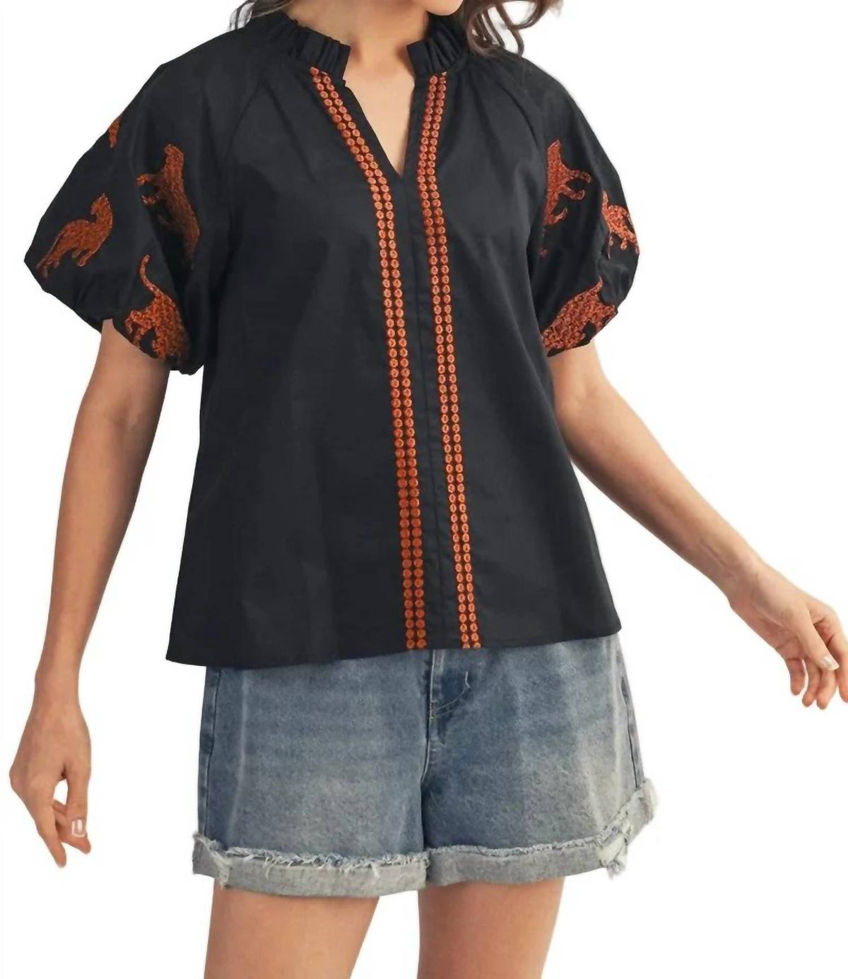 Jodifl - Tiger Embroidery Accent Top