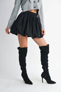MABLE Afternoon Stroll Bubble Hem Mini Skirt in black - women's skirt - detail view