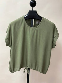 umgee Basic Short Sleeve Top in olive - women's t-shirt - detail view