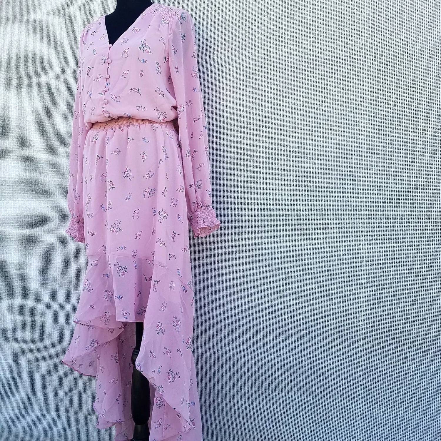 1.State - Asymmetrical Long Sleeves Floral Dress