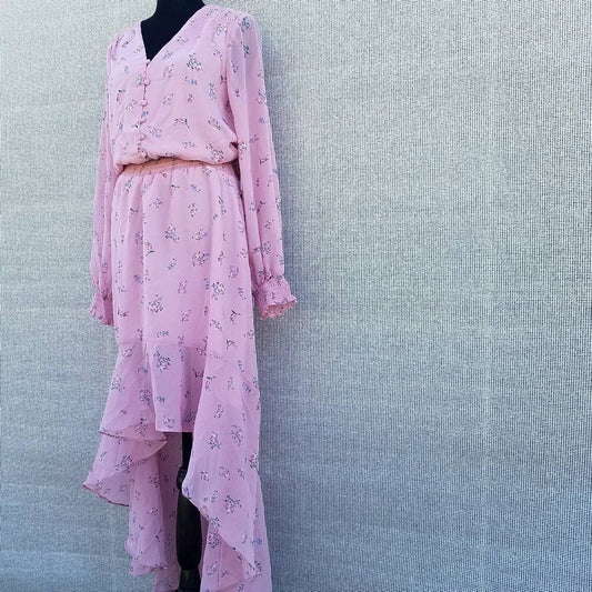 1.State - Asymmetrical Long Sleeves Floral Dress