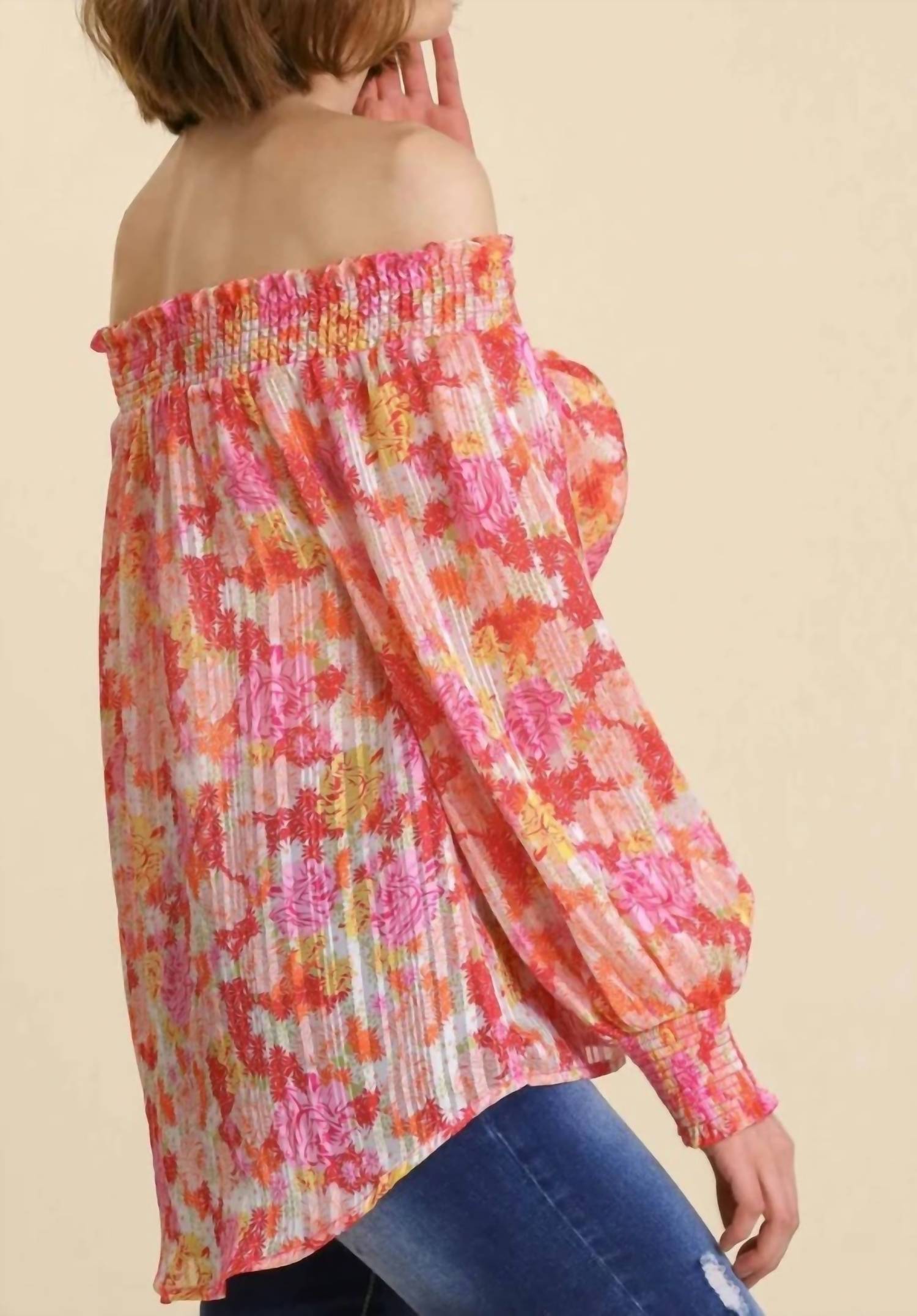 Umgee - Sheer Floral Off The Shoulder Top