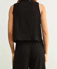 Miou Muse - Crinkled Fabric Sleeveless Button Front Top
