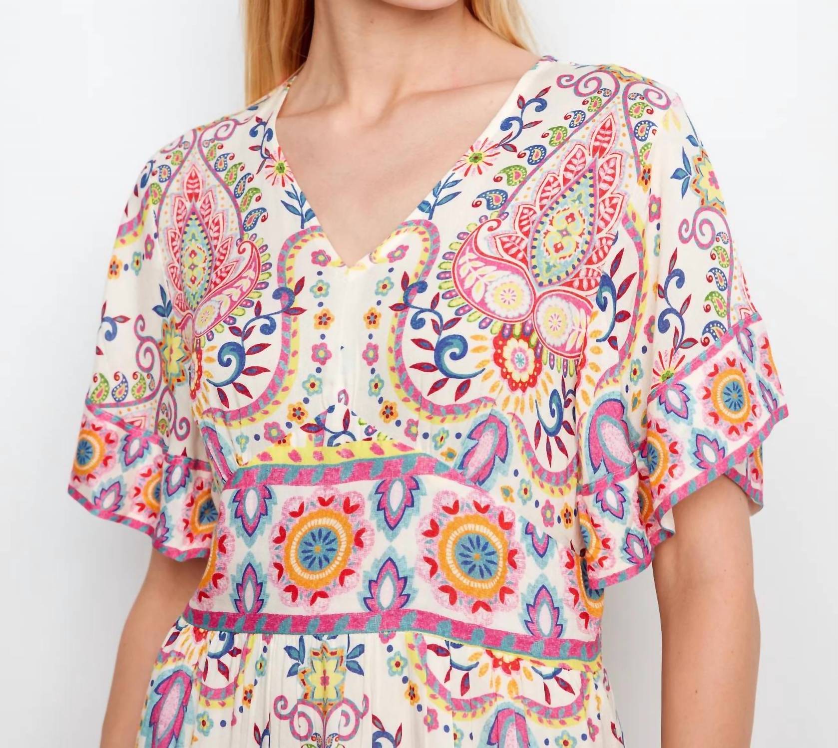 Charlie B - Carnival Colored Flutter Sleeves Dress