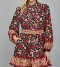 Fate - Women's Border Print Belted Button Down Mini Dress