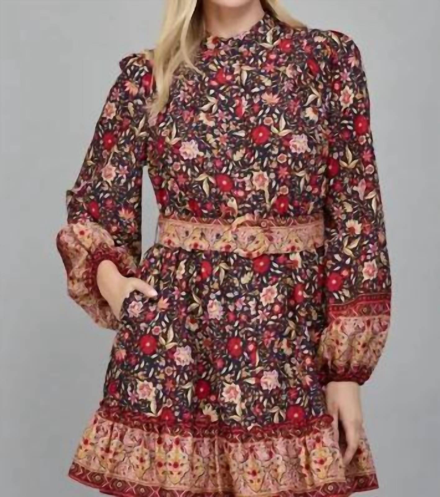 Fate - Women's Border Print Belted Button Down Mini Dress