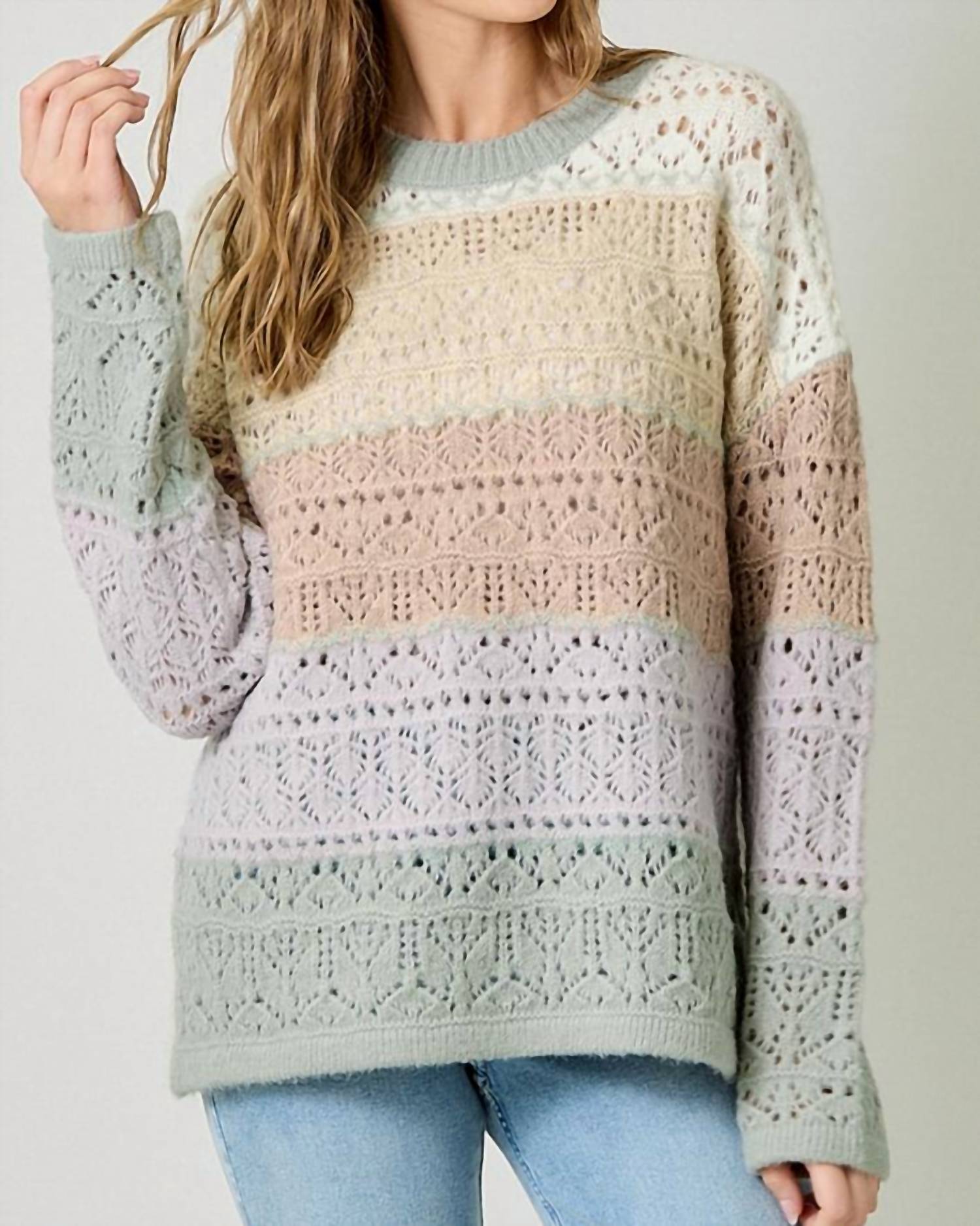 Mystree - Color Blocked Pointelle Sweater