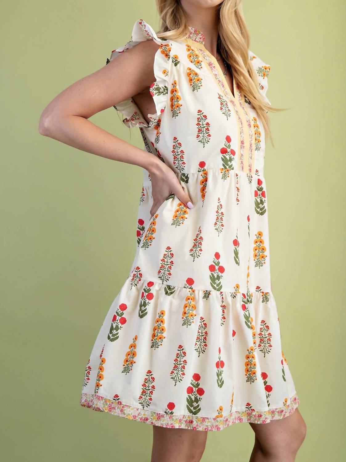 Gigio - Floral Ruffle Sleeve Mini Dress
