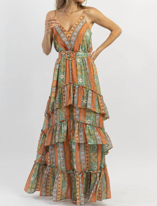 PALERMO BELTED PATTERN MAXI DRESS