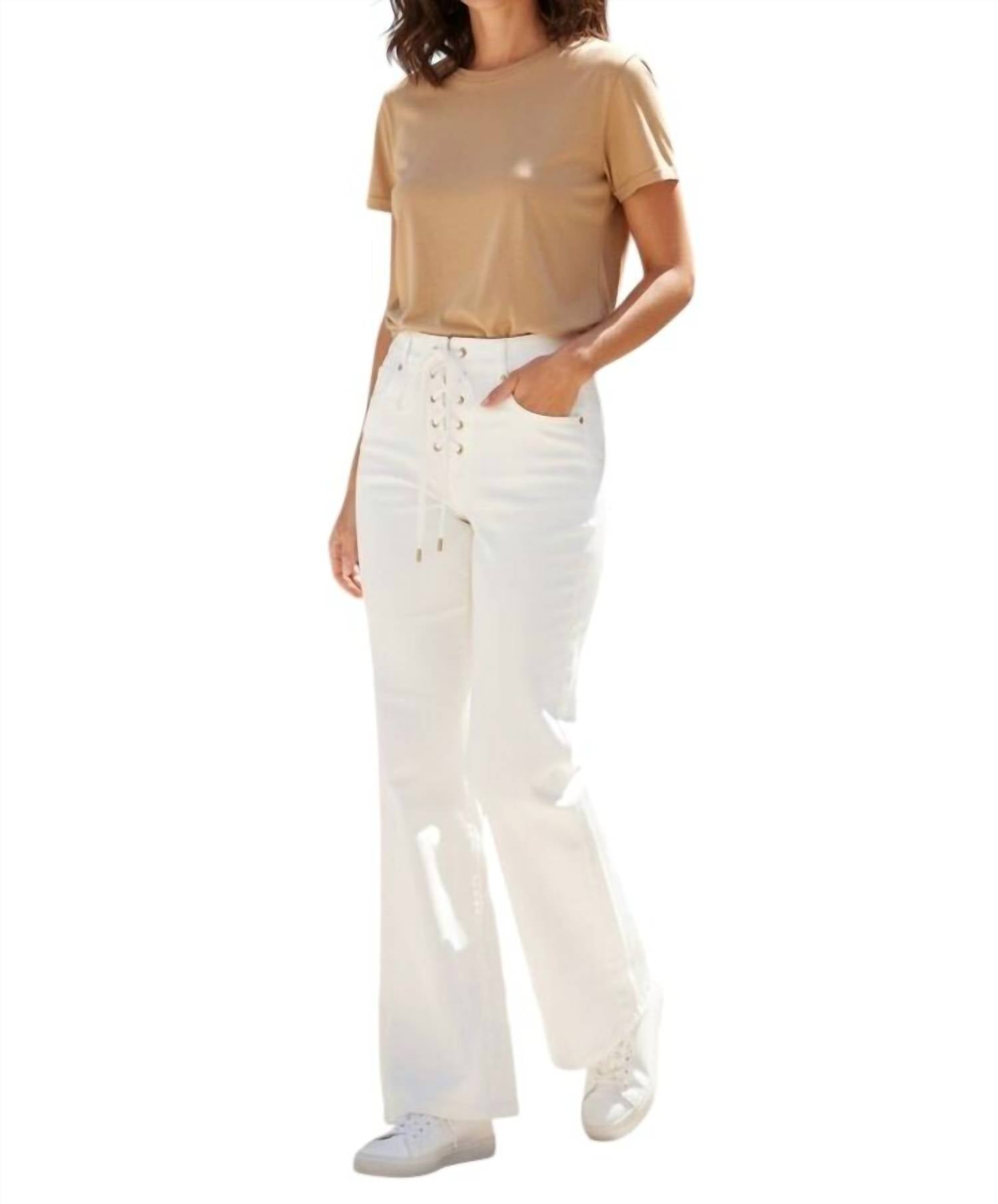 Toccin - Lace Up Flare Leg Denim Pants