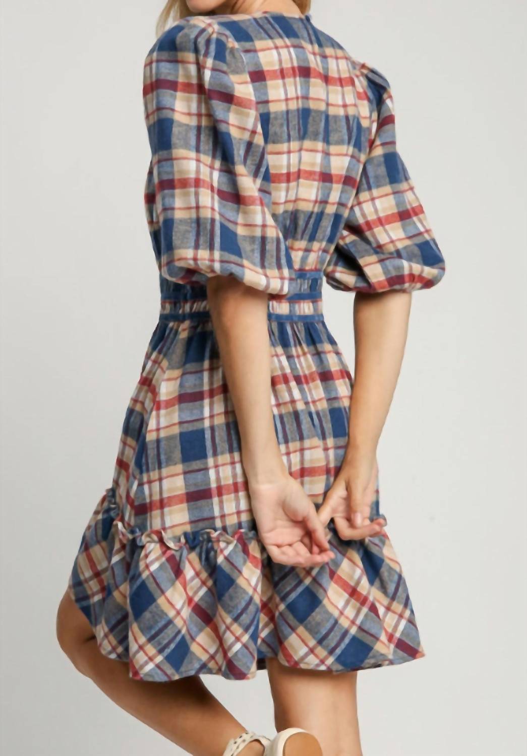 Umgee - Round Neck Plaid Dress