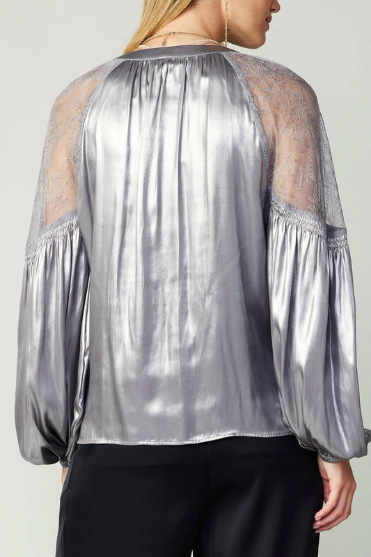 Current Air - Metallic Lace Sleeve Top