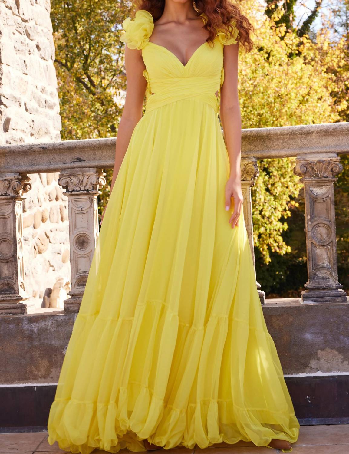 Jovani - Pleated Maxi Chiffon Dress