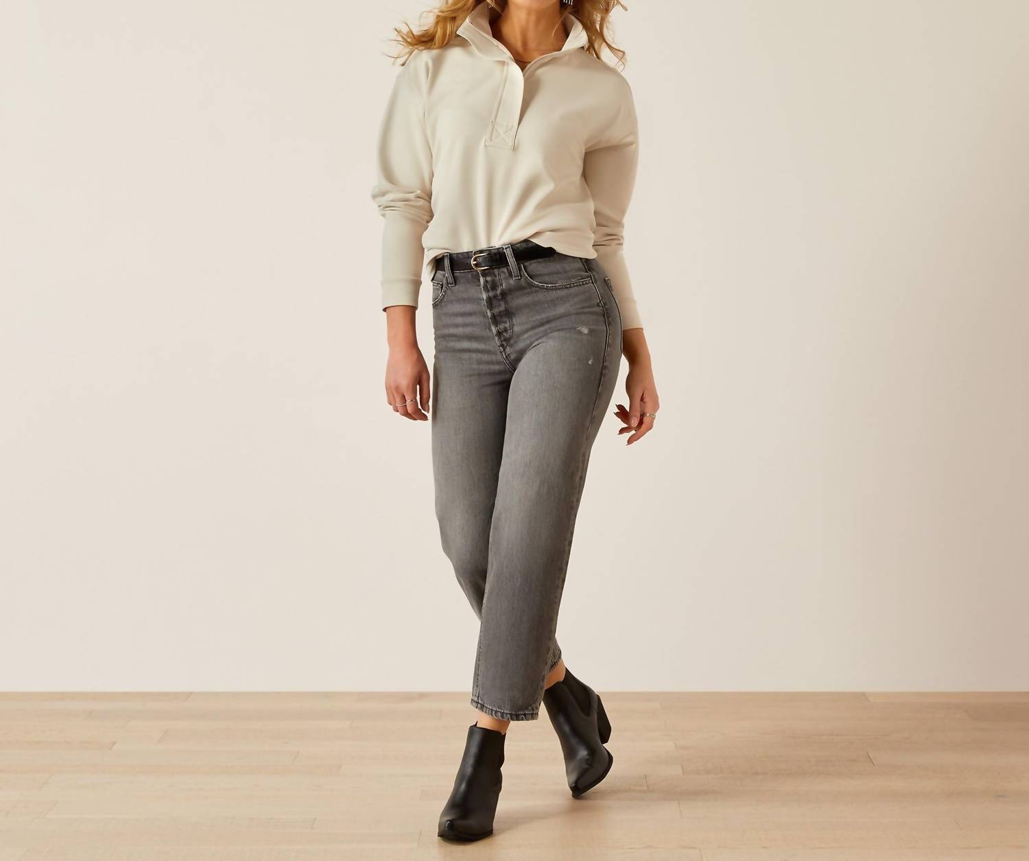 ARIAT Breeze Logo Half Zip Sweatshirt in cream - women's top - alternate view