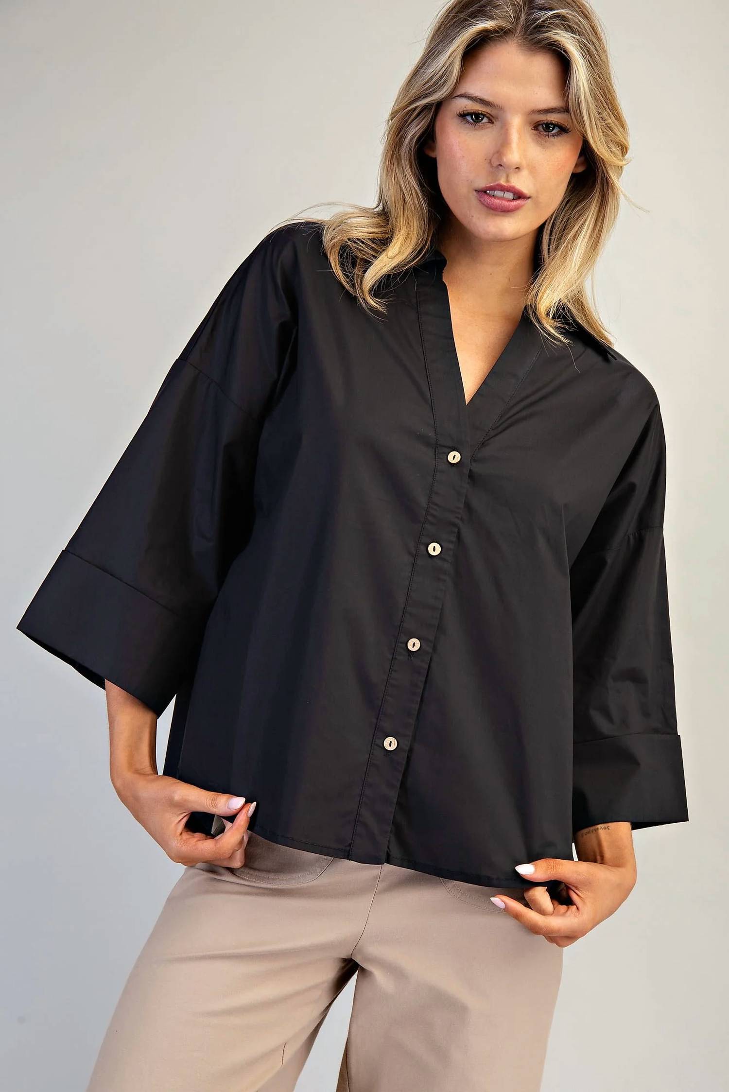 Ee:Some - Back Pleat Button Down Blouse Top