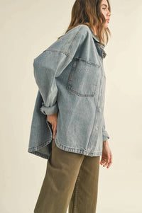 Miou Muse - Washed Snap Button Denim Shacket