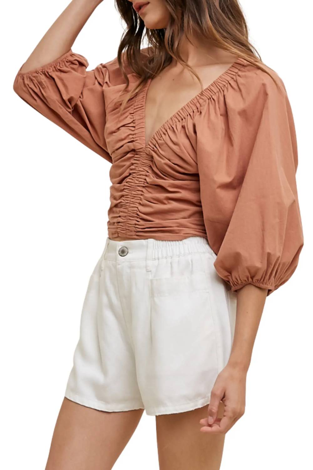 Wishlist - Feeling Ruched Cotton Crop Blouse