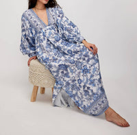 NIBI MTK Thea Maxi Dress in esti white blue - women's dress - alternate view