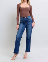 Judy Blue - Mid Rise Side Seam Straight Jeans
