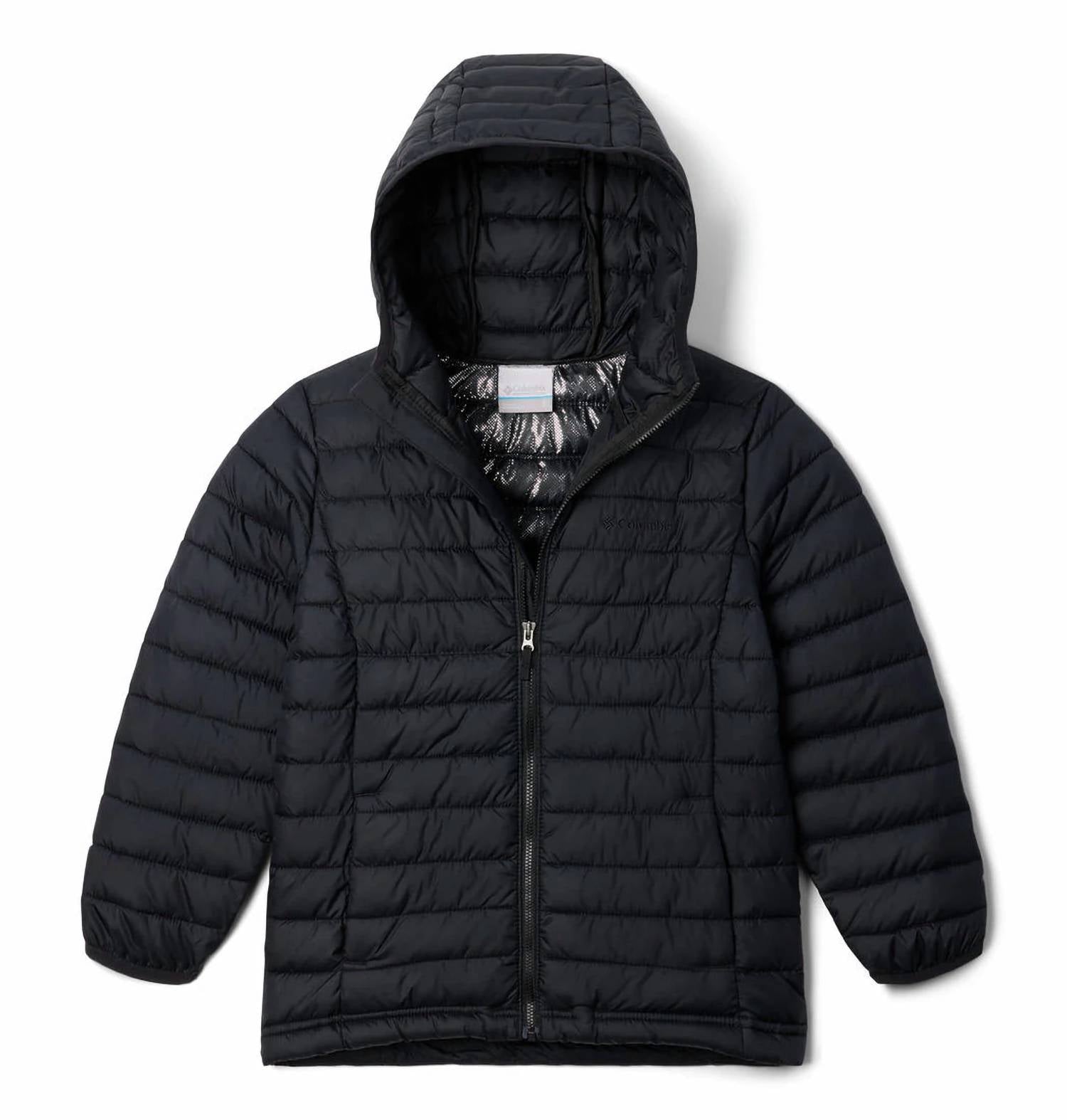 Columbia Powder Lite II Hooded Jacket in black 1 - kids' jacket - detail view
