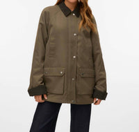 VERO MODA CORDUROY DETAIL BARN JACKET in olive - women's jacket