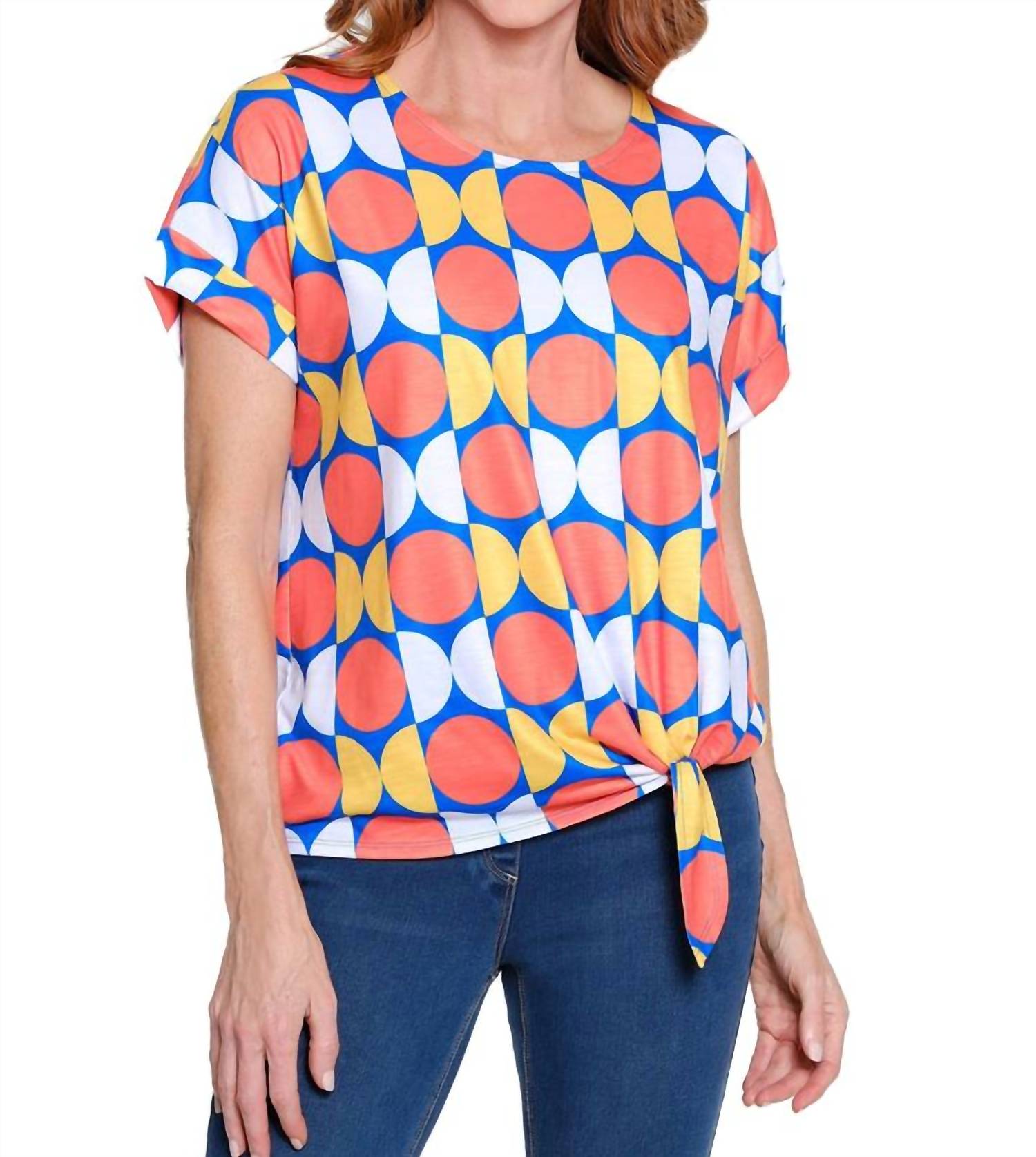 Multiples Pop Art Dot Tie-waist Top in geo multi - women's blouse
