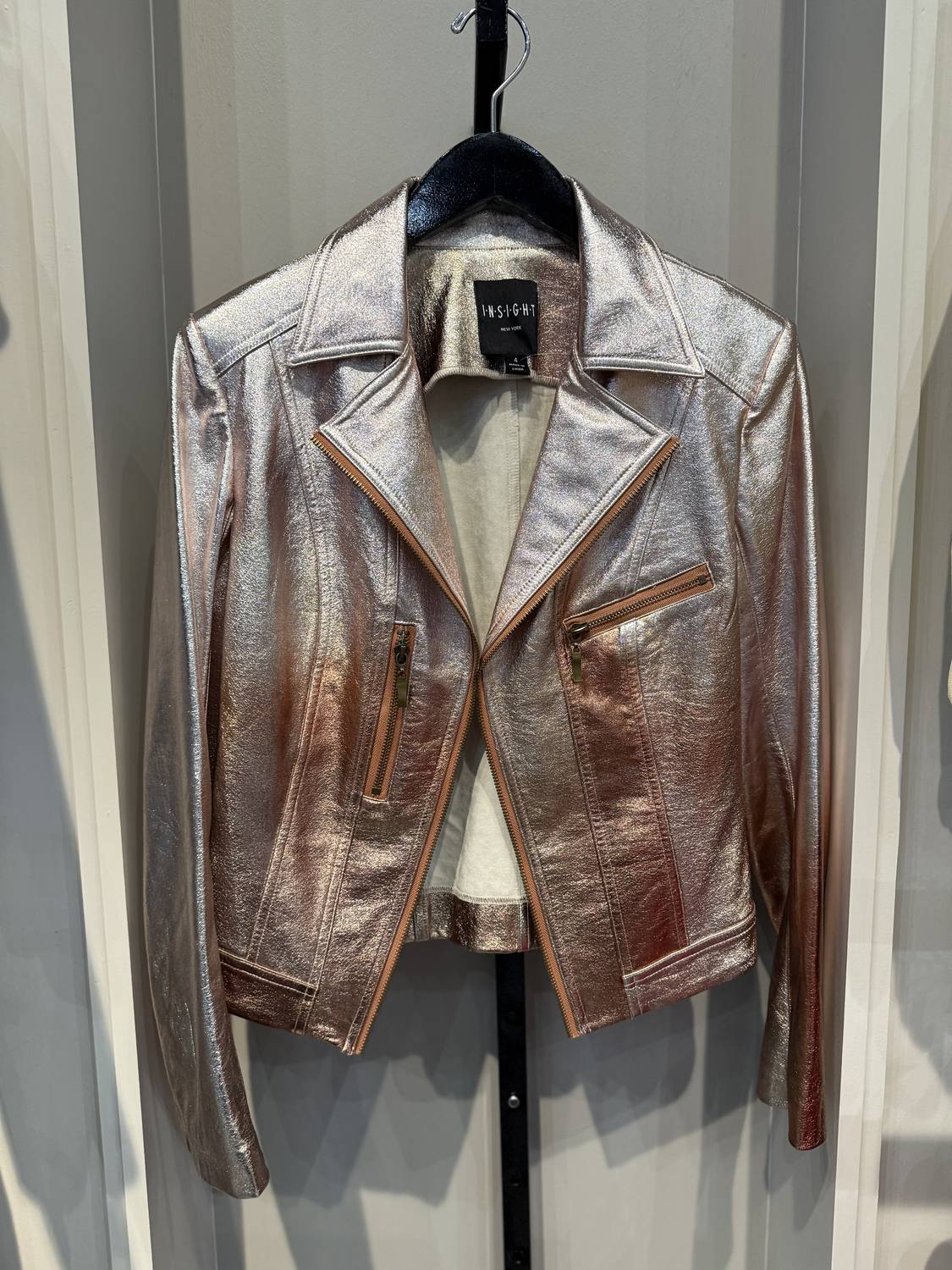 Insight Women's Met Vegan Leather Jacket in liq silv copper - women's jacket
