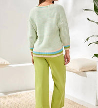 TRIBAL Quarter Sleeve Scoop-Neck Sweater in aqua sky - women's sweater - detail view