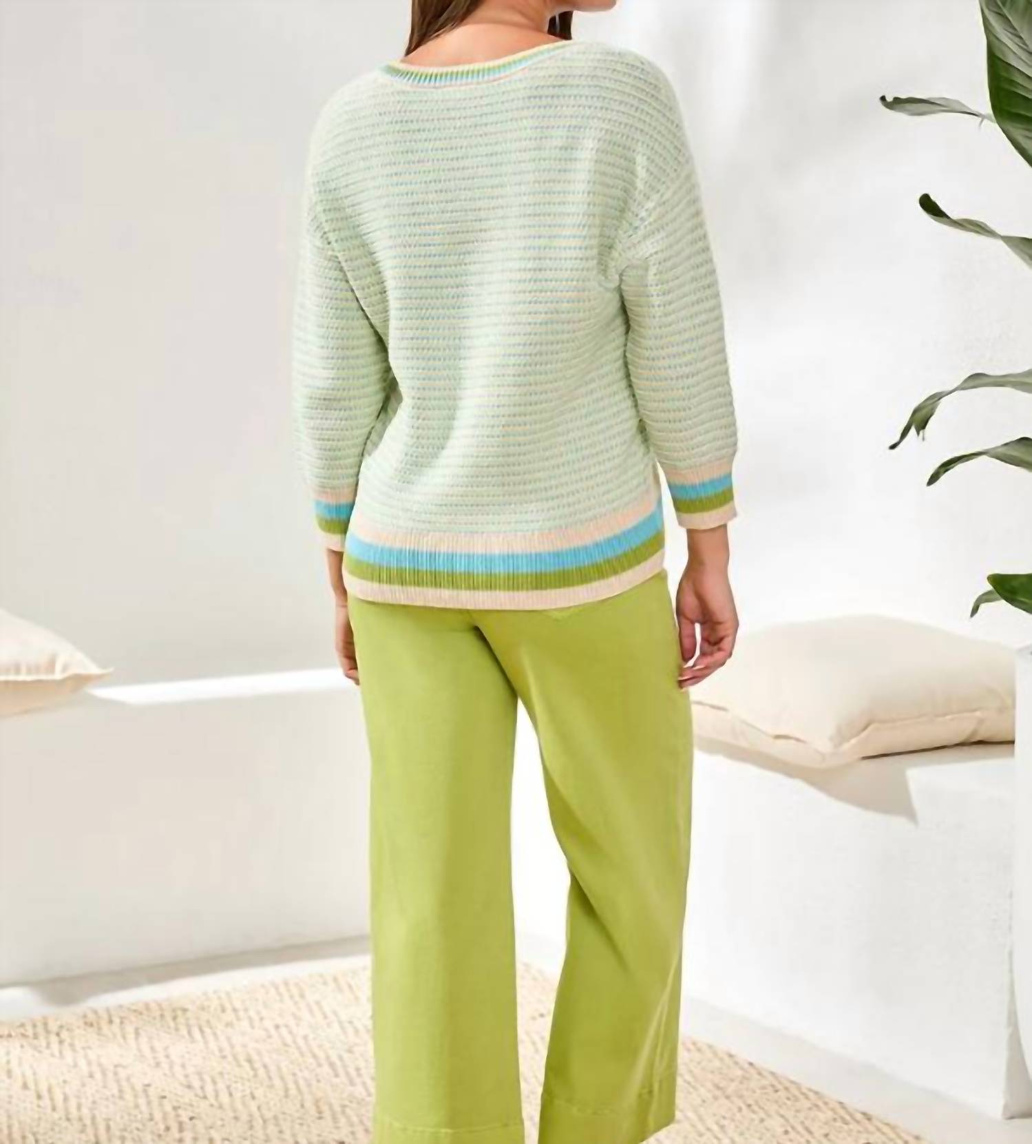 TRIBAL Quarter Sleeve Scoop-Neck Sweater in aqua sky - women's sweater - detail view