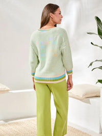 TRIBAL Quarter Sleeve Scoop-Neck Sweater in aqua sky - women's sweater - alternate view
