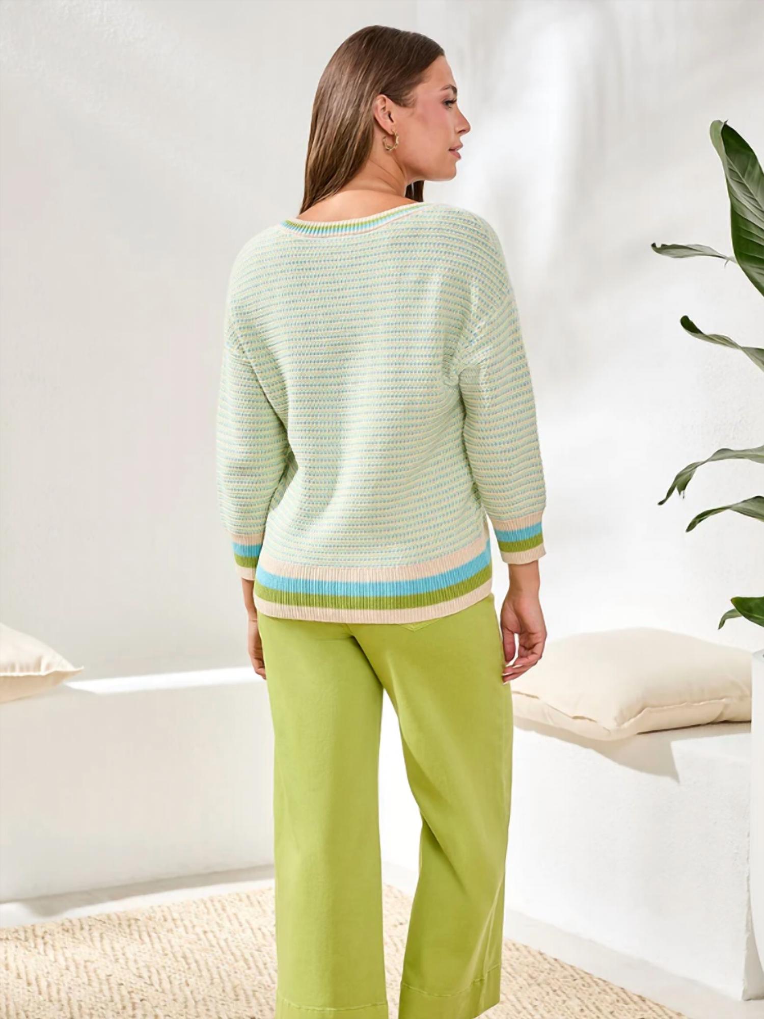 TRIBAL Quarter Sleeve Scoop-Neck Sweater in aqua sky - women's sweater - alternate view