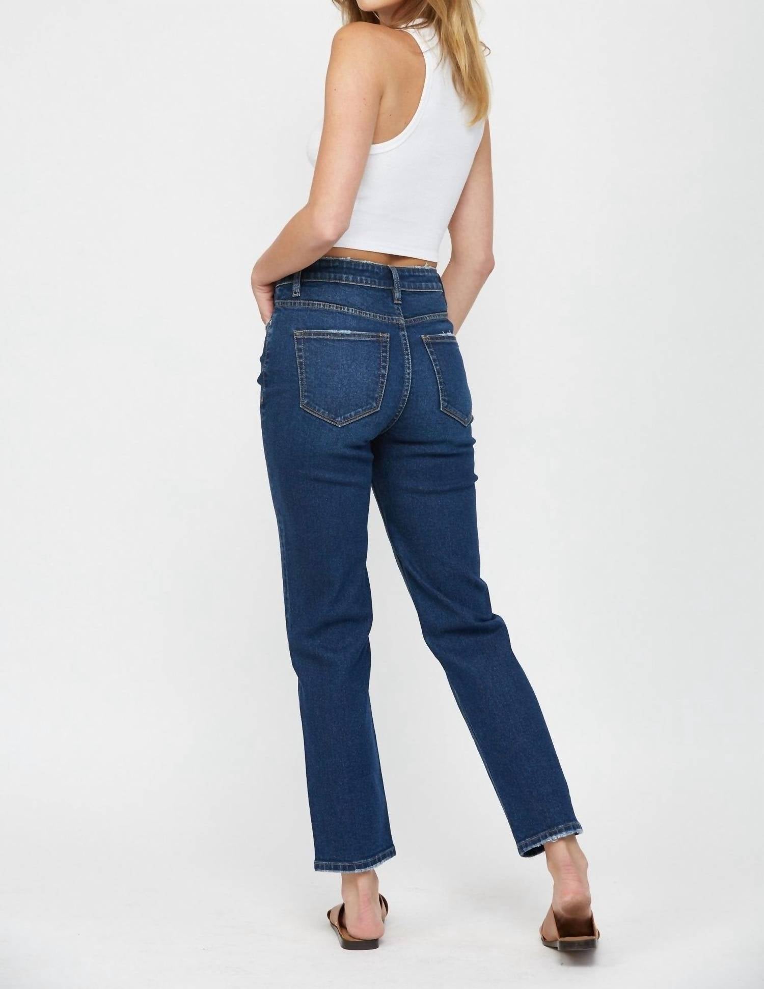 Mica Denim - Monfil Super High Wedge Straight Leg Jeans