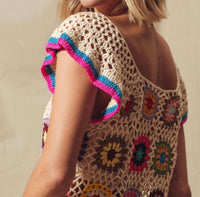 So Me - GRANNY SQUARE CROCHET TOP WITH FLUTTER SLEEVES