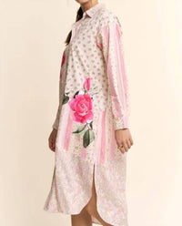 Davi & Dani - Women's Printed Flower Patched Maxi Duster Shirt Top