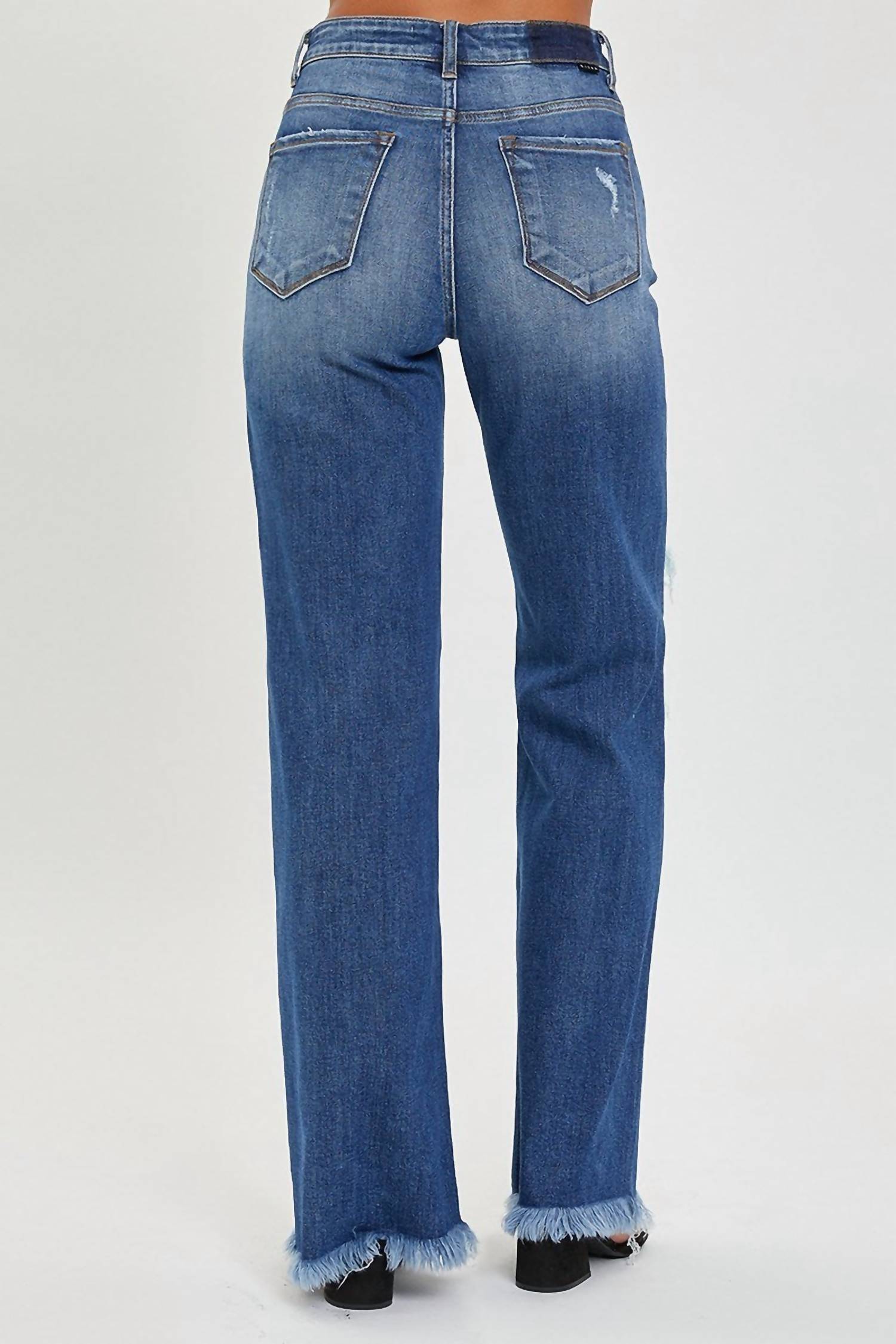 Risen - High Rise Distressed Straight Leg Jean