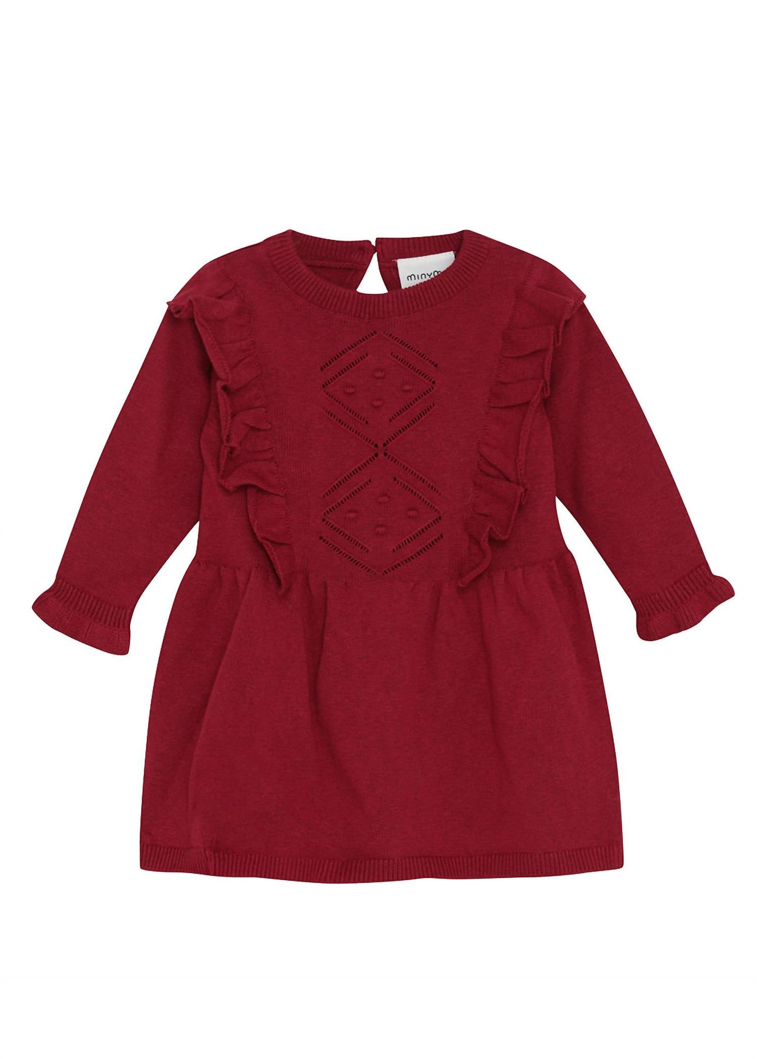 Minymo Kid's Kate Long-sleeved Dress in crimson - kids' dress