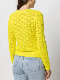 Lilla P Pointelle Stitch Crewneck Sweater in lemon lime - women's sweater - detail view