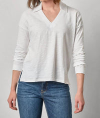 Lilla P - Easy Collared Split Neck Top